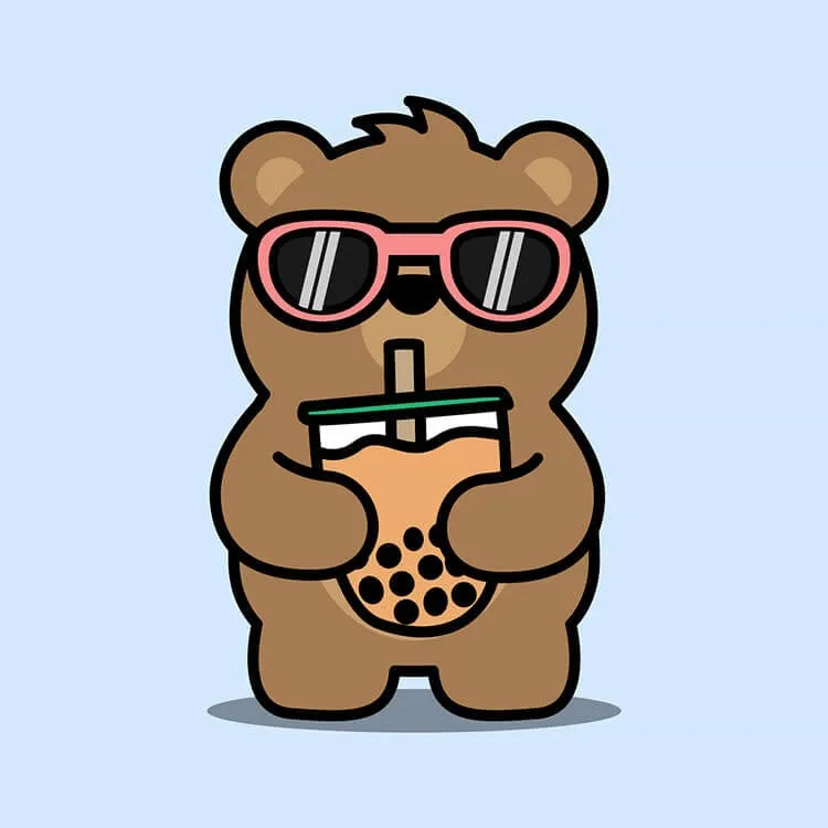 Ours avec lunettes de soleil buvant du Boba