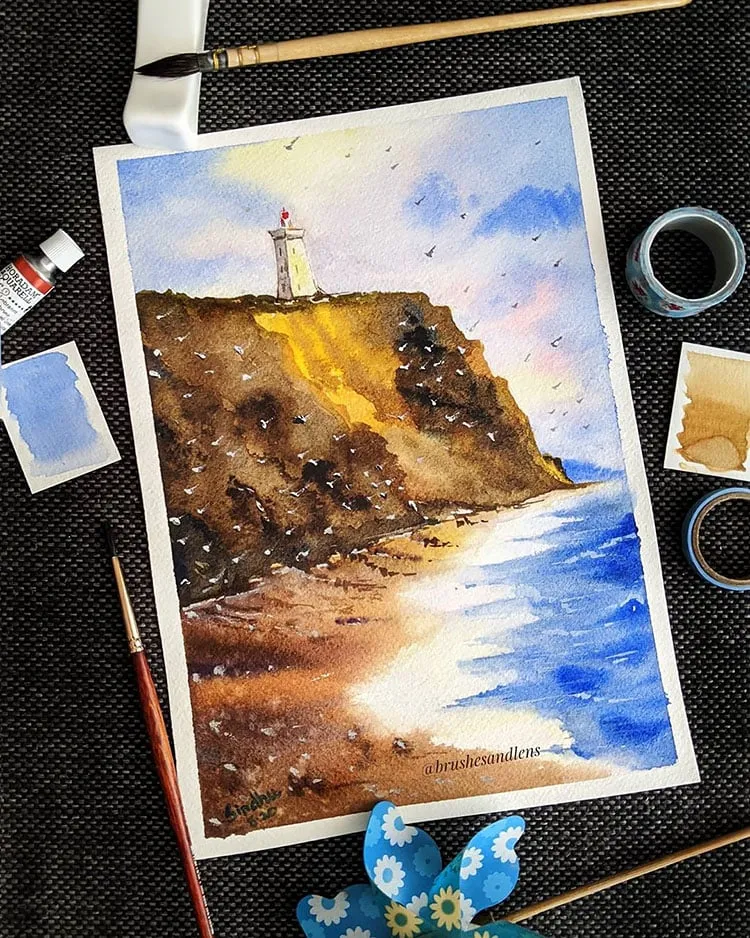 AQUARELL LEUCHTTURM DER KLIPPE