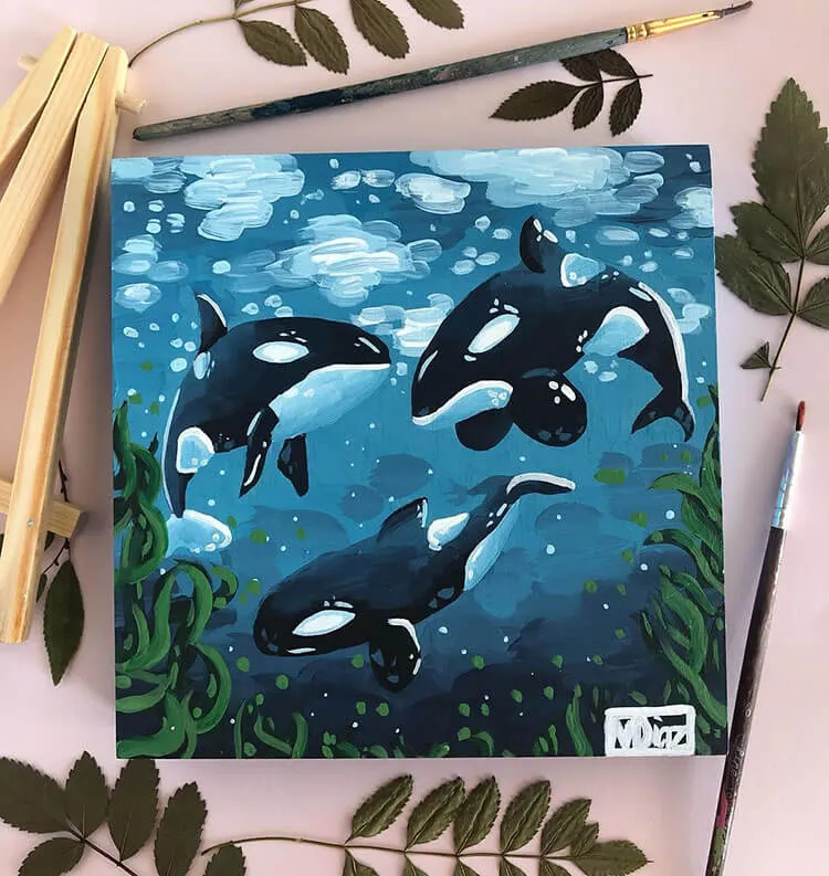 pintura de baleia em tela
