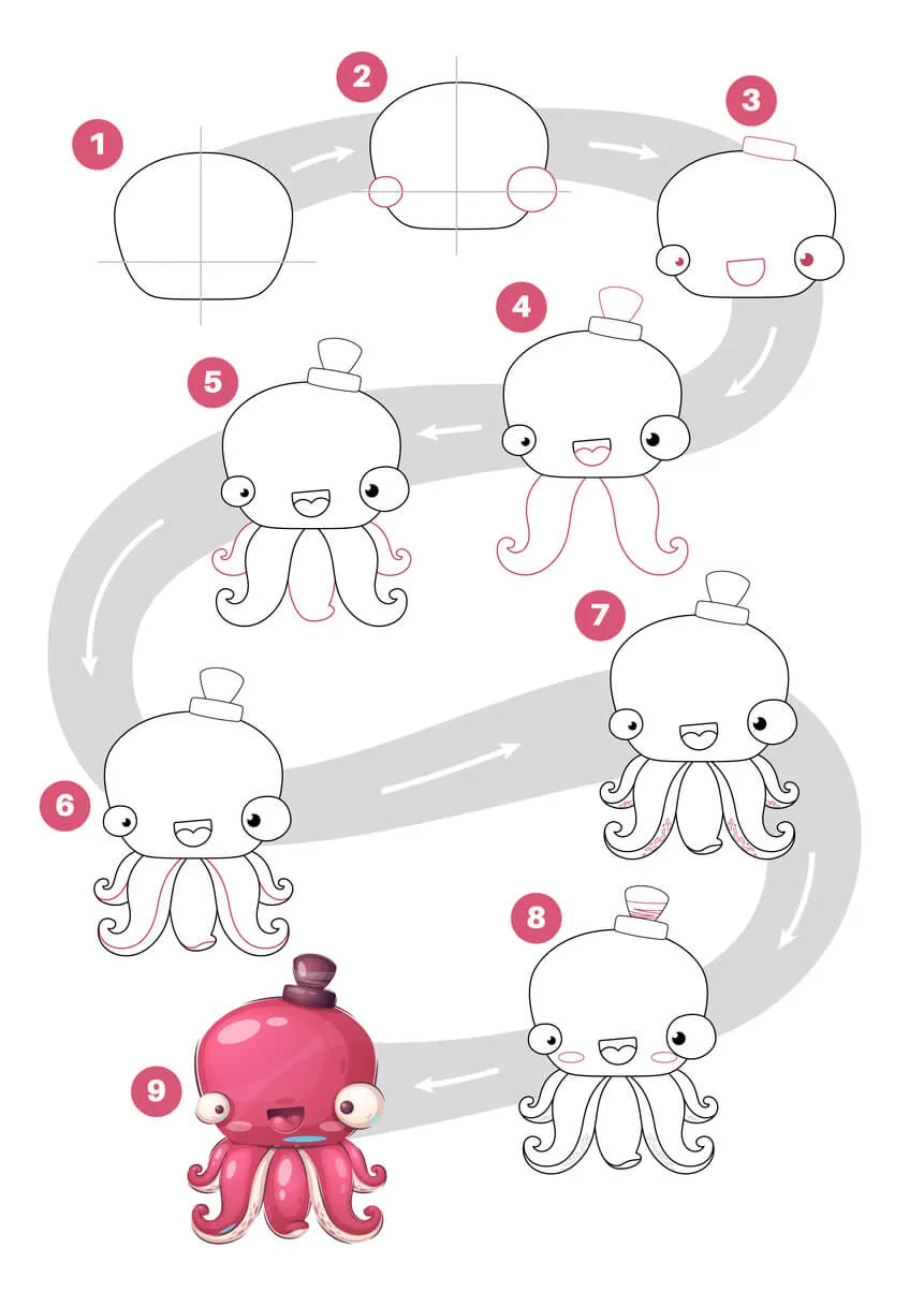 Wie man einen Cartoon-Oktopus zeichnet