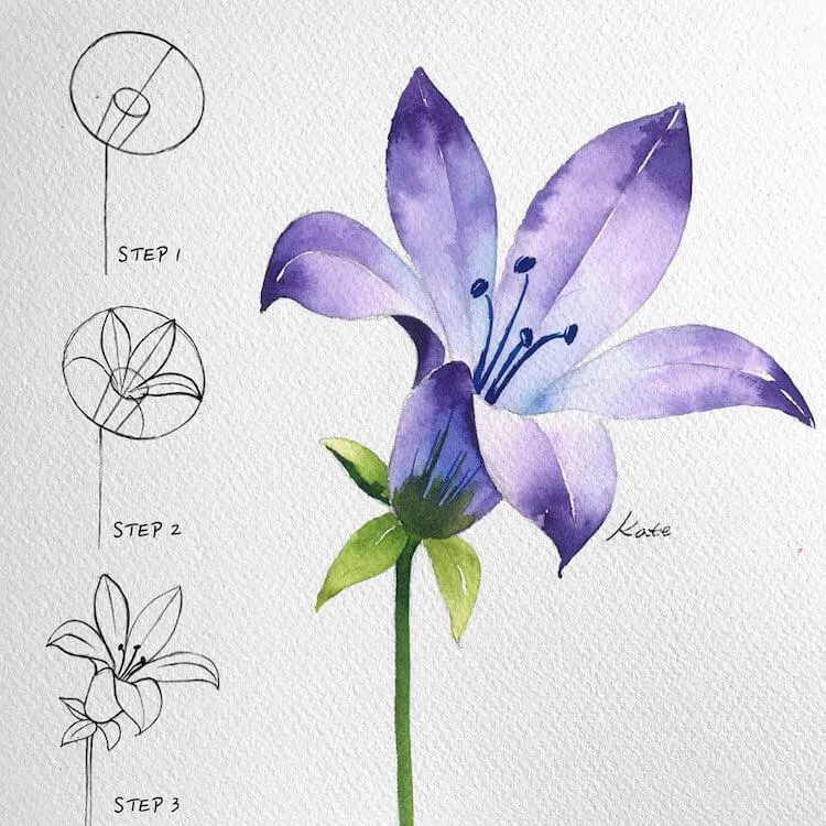 Hvordan tegne en lilla blomst