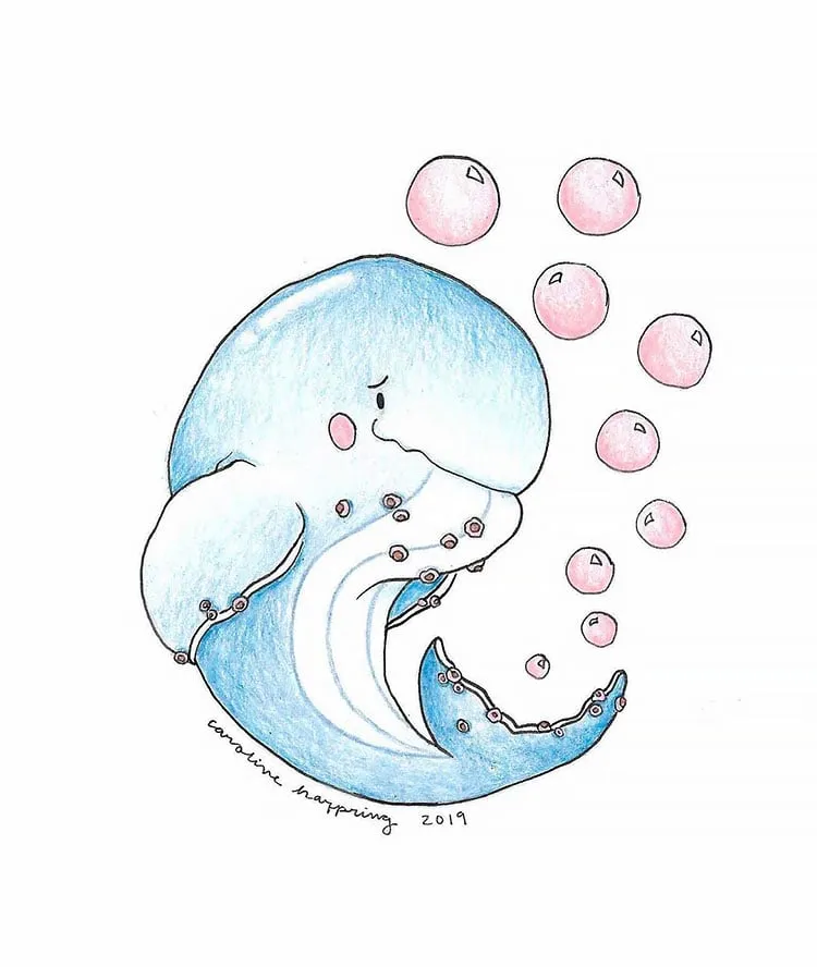 泡のクジラ 簡単お絵かきアイデア
