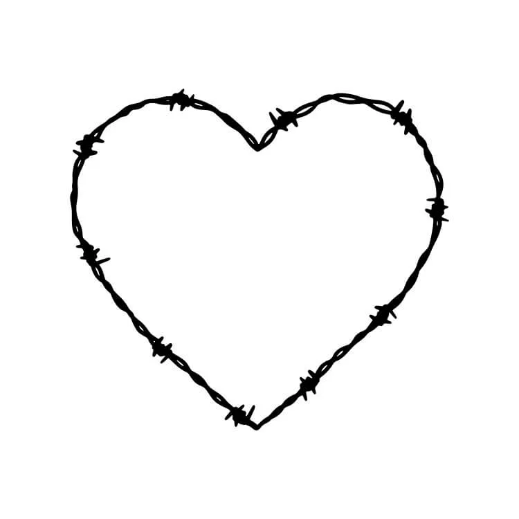 Kresba srdca s ostnatým drôtom