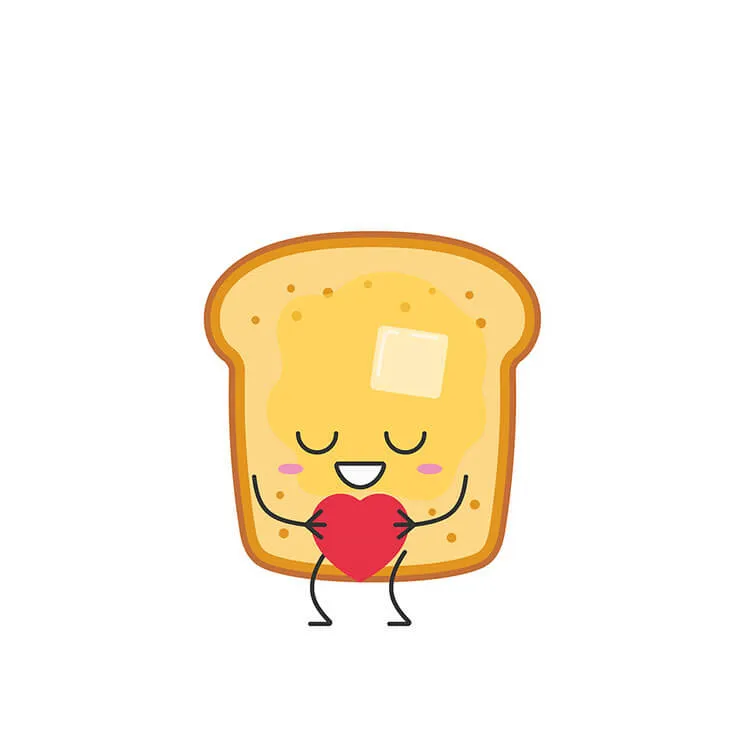 Cute Buttered Toast Holding a Heart Drawing