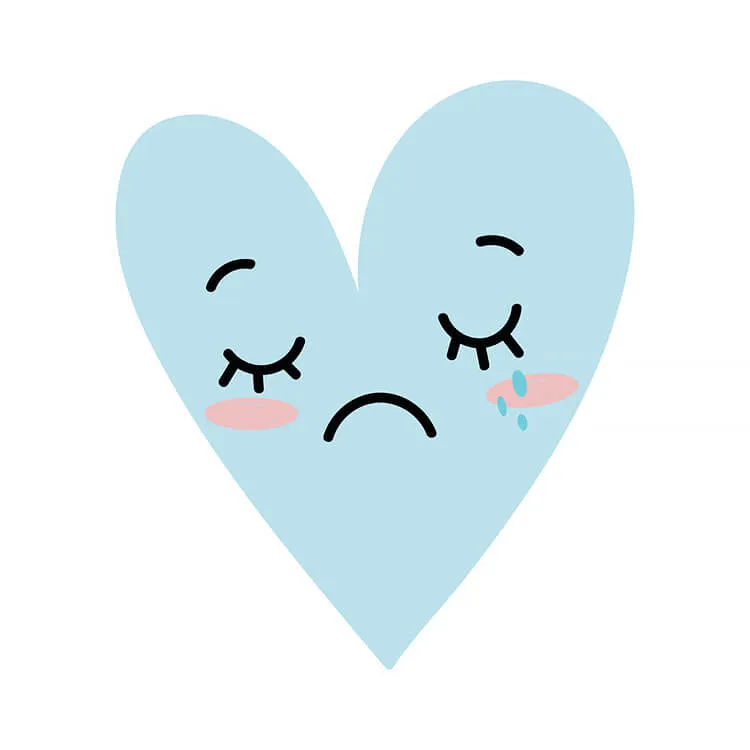 Rysunek płaczącej twarzy z niebieskim sercem