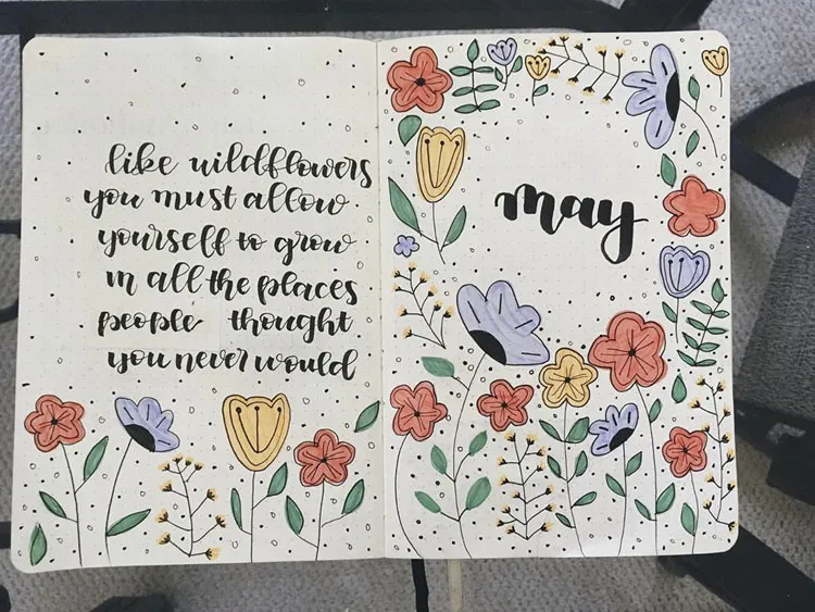 корица на майския дневник с цитати и диви цветя