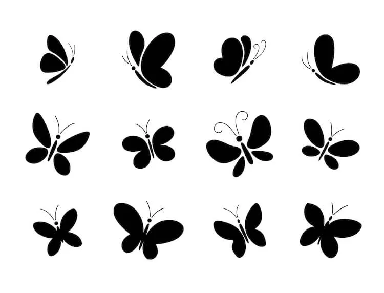 Zwölf elegante Schmetterlingszeichnungen