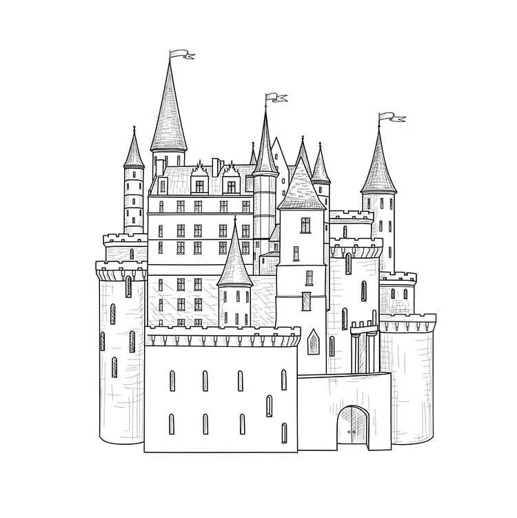 Realistische Schloss-Skizze
