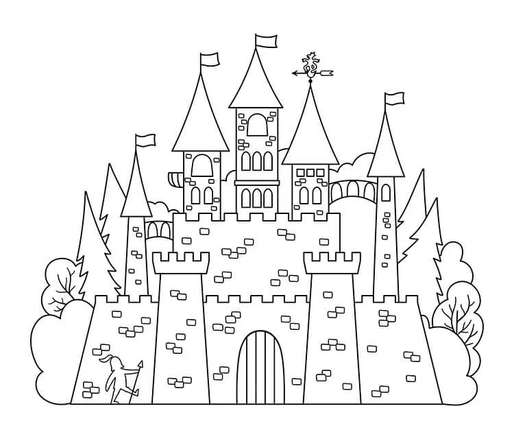 Rysunek zamku z drzewami