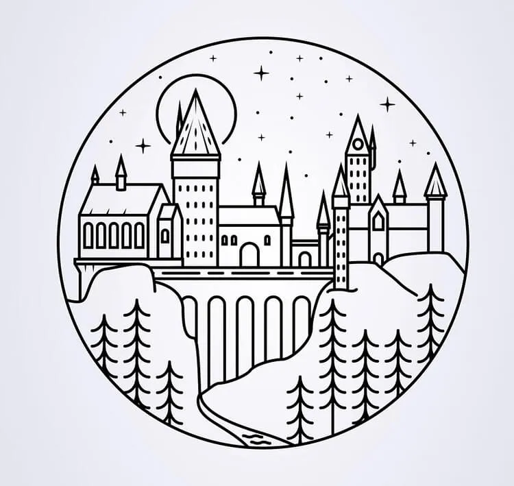 Desenho de um castelo em traço