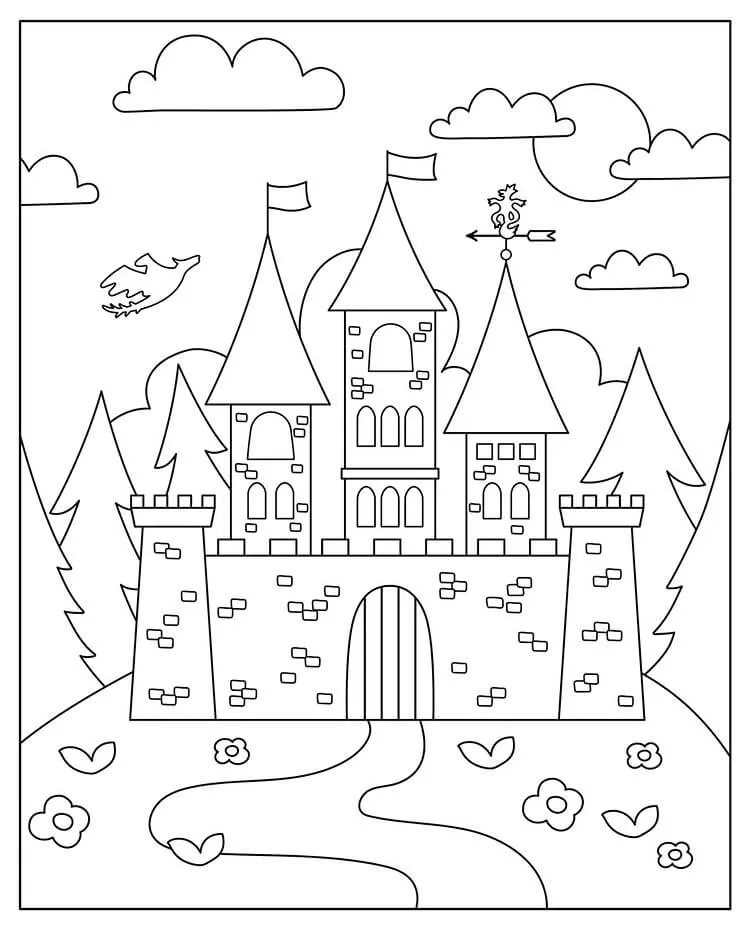 Лесна рисунка на пейзаж със замък