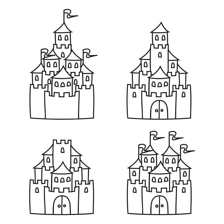 4つの簡単な城のデッサン