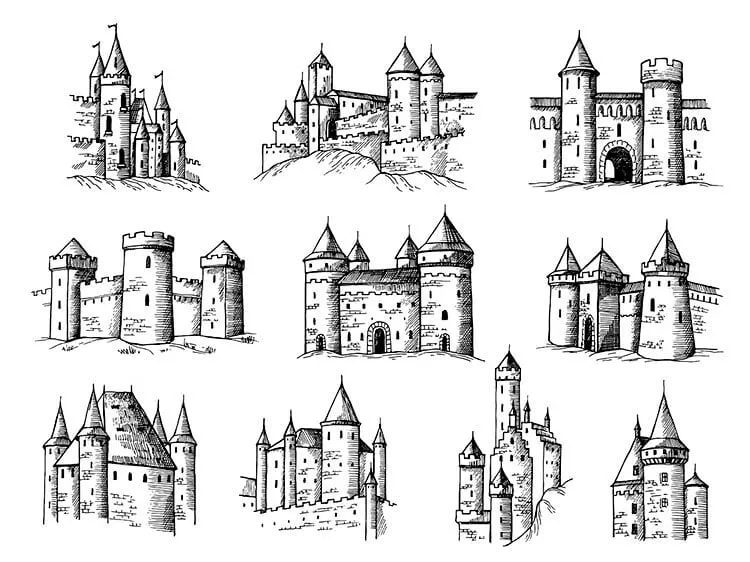 Nove ideias de esboços de castelos