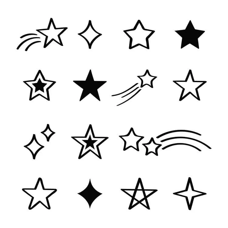 Шістнадцять каракулів із зірками