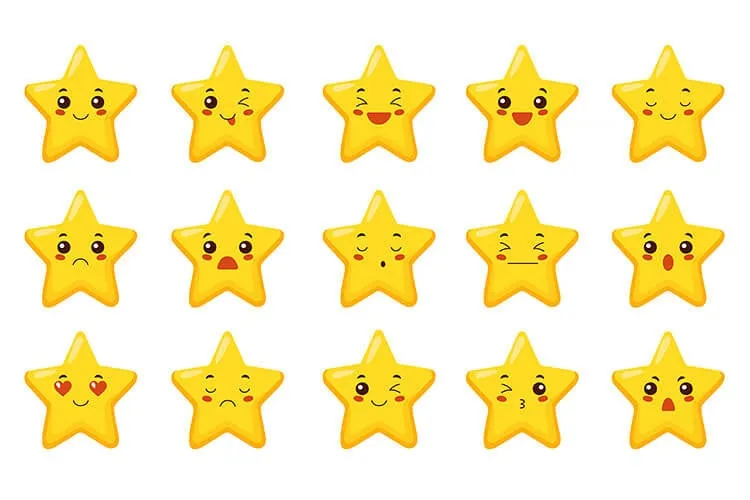 Fünfzehn ausdrucksstarke Sterne