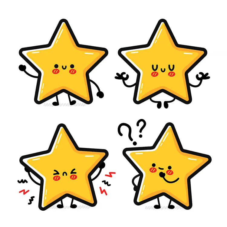 Fyra tecknade stjärnor som tecknas