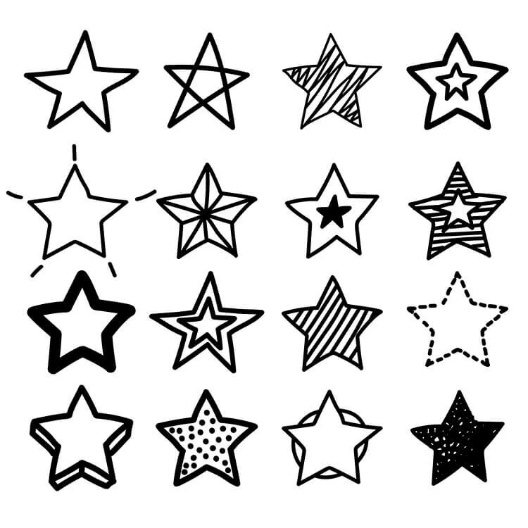 16の簡単な星のスケッチ