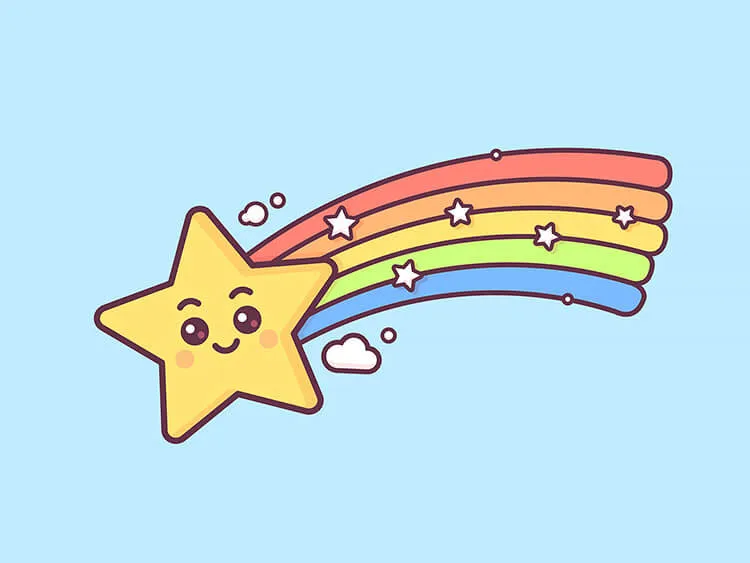 Lächelnder Stern mit Regenbogen Zeichnung