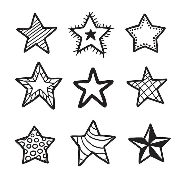Nio skisser av stjärnor