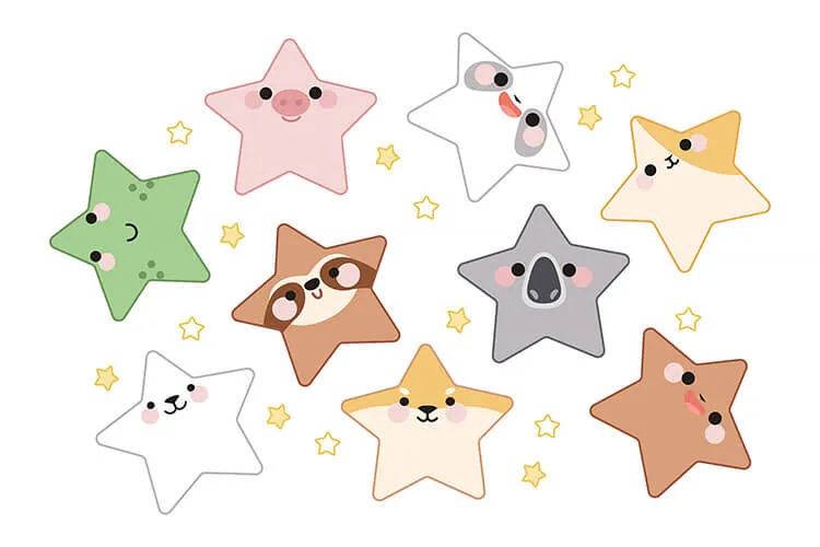 Stjerner med dyreansigter tegning
