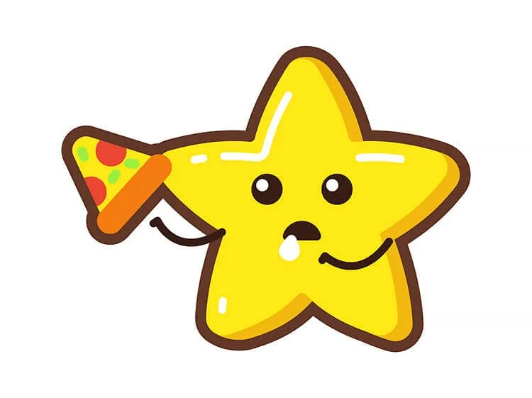 Rysunek gwiazdy jedzącej pizzę