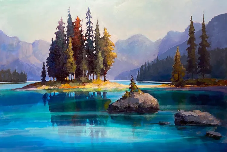 Pintura del lago Maligne