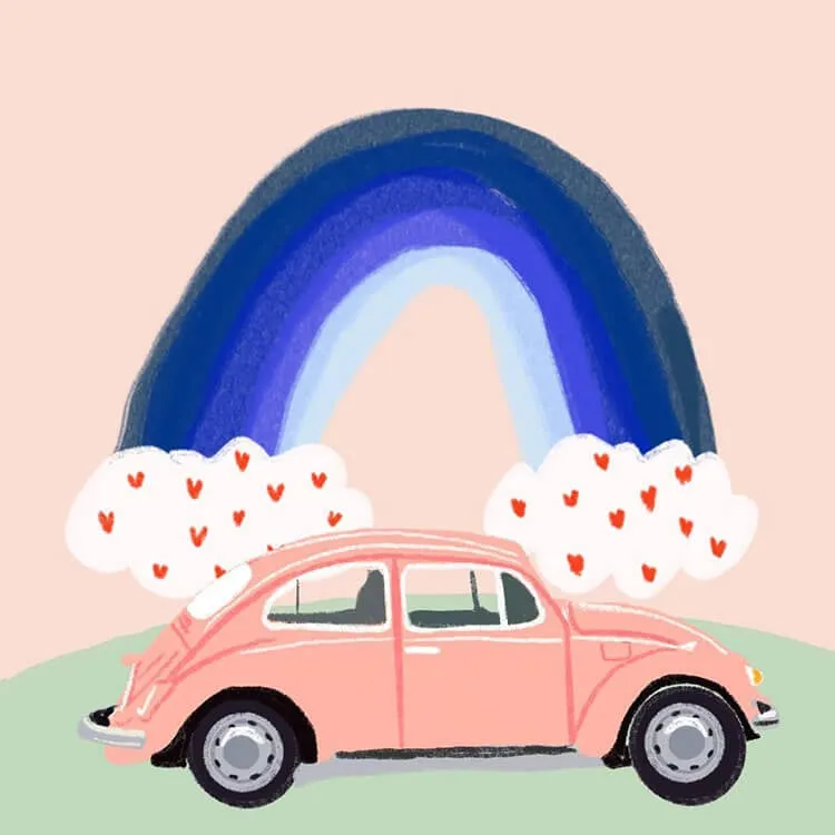 coche escarabajo con arco iris