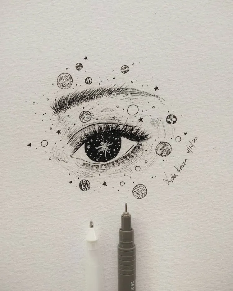 dibujo ojo con planetas